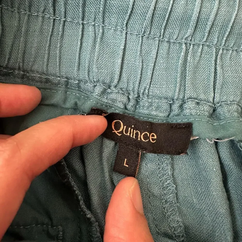 QUINCE Pants Mineral Blue Relaxed European Linen Wide Leg Drawstring